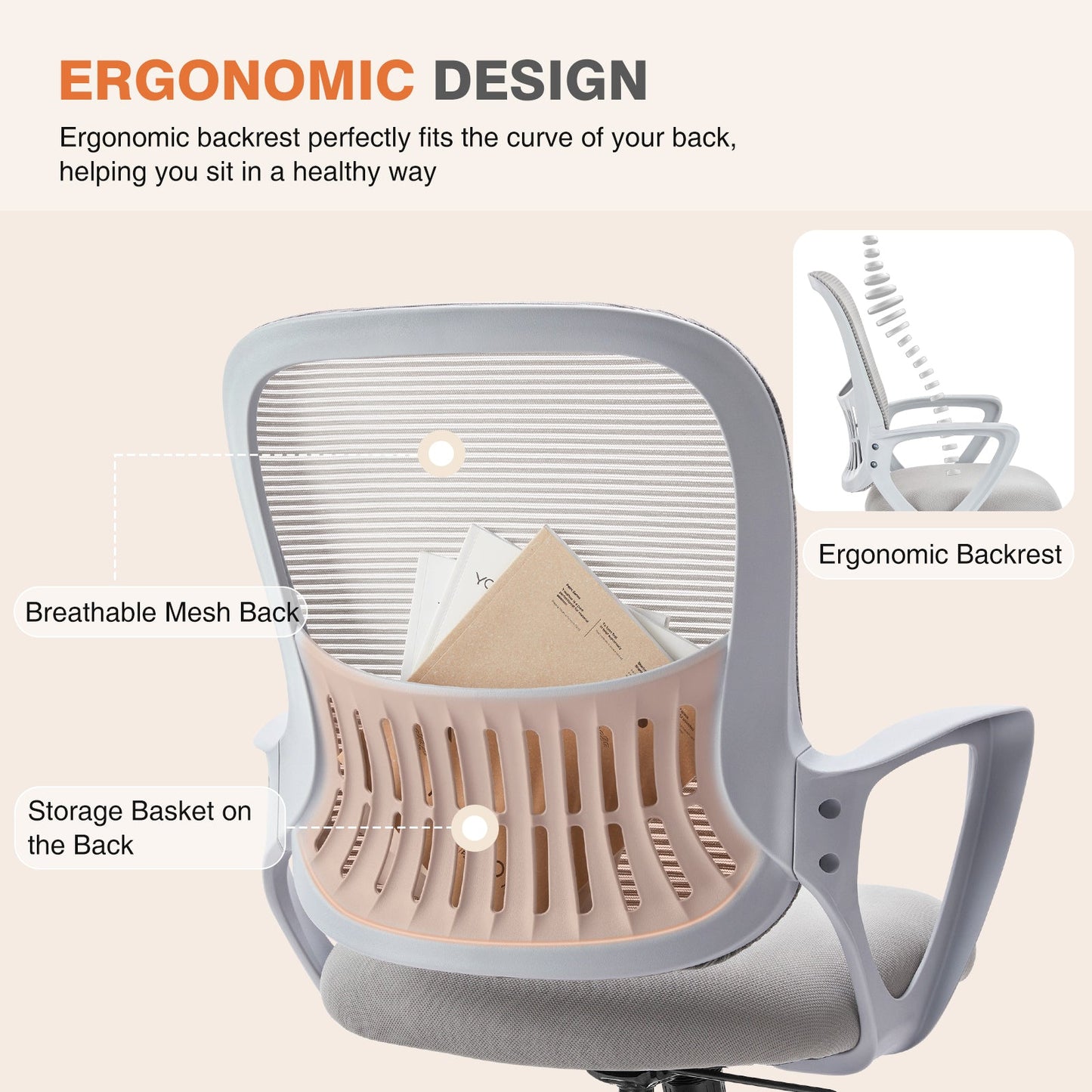 MyDepot Ergonomic Office Mesh Chair with Fixed Armrest