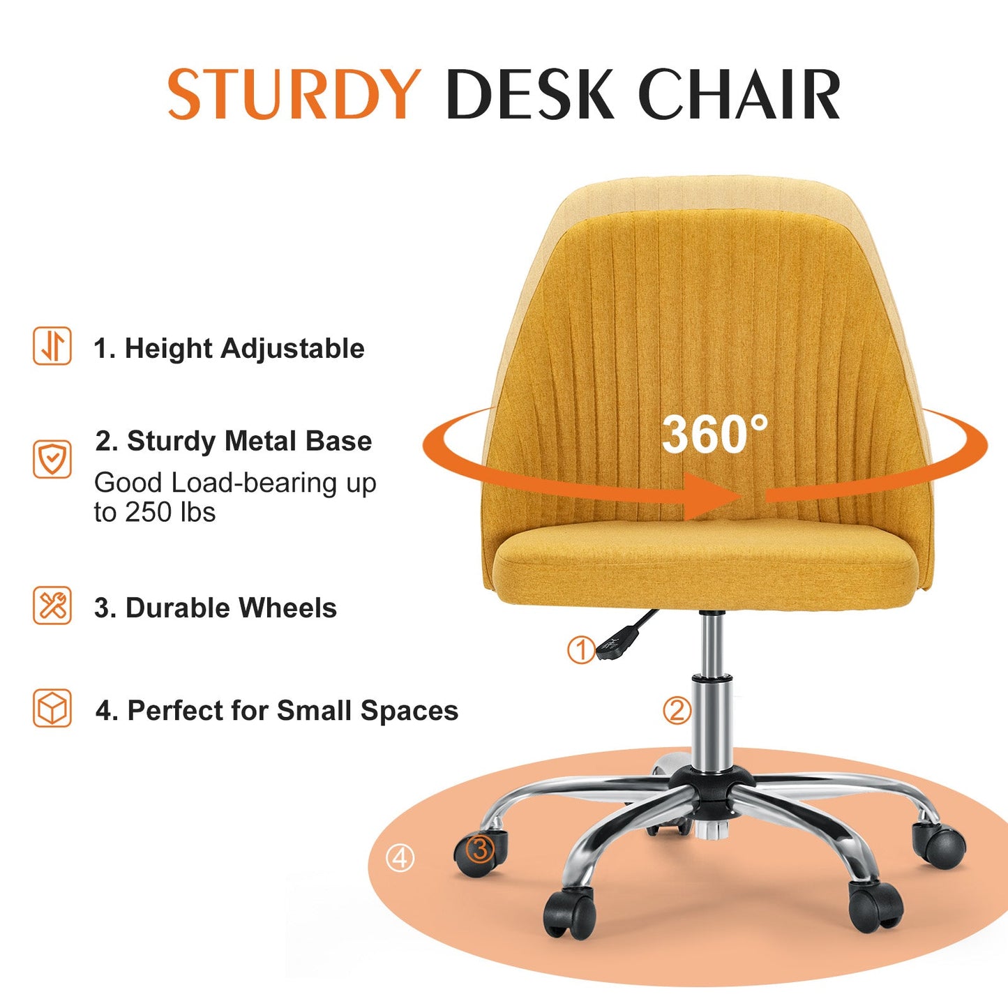 MyDepot Adjustable Rolling Home or Office Armless Desk Chair