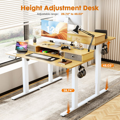 MyDepot Height Adjustable Electric Standing Desk with Storage Shelf Double Drawer